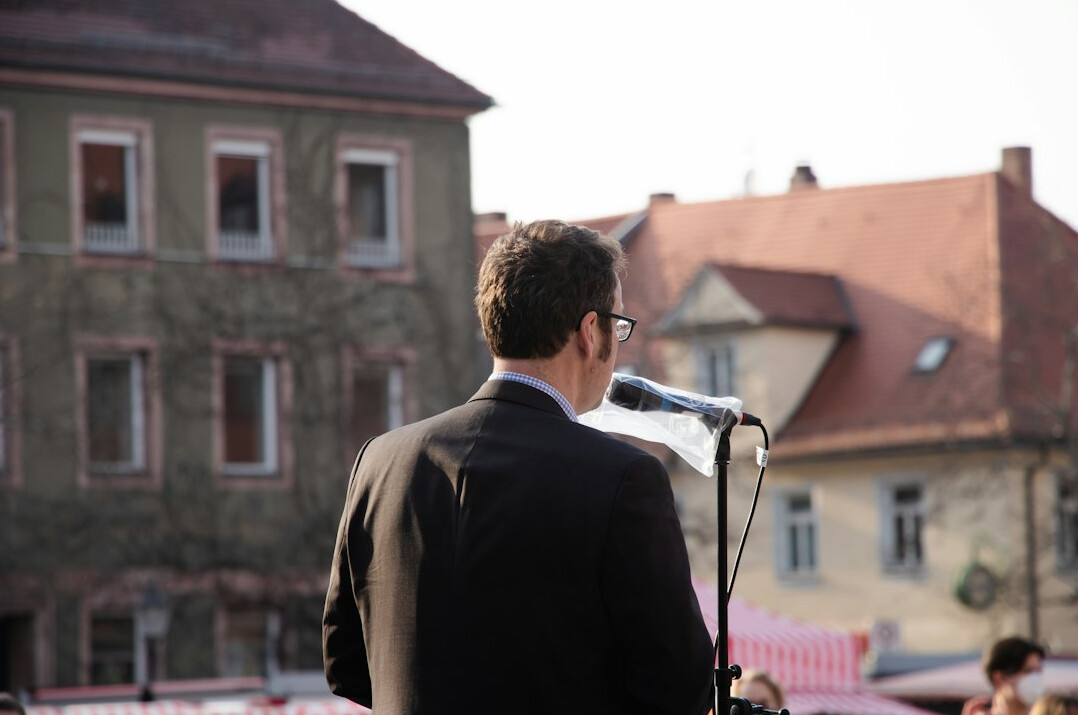 confident person giving speech